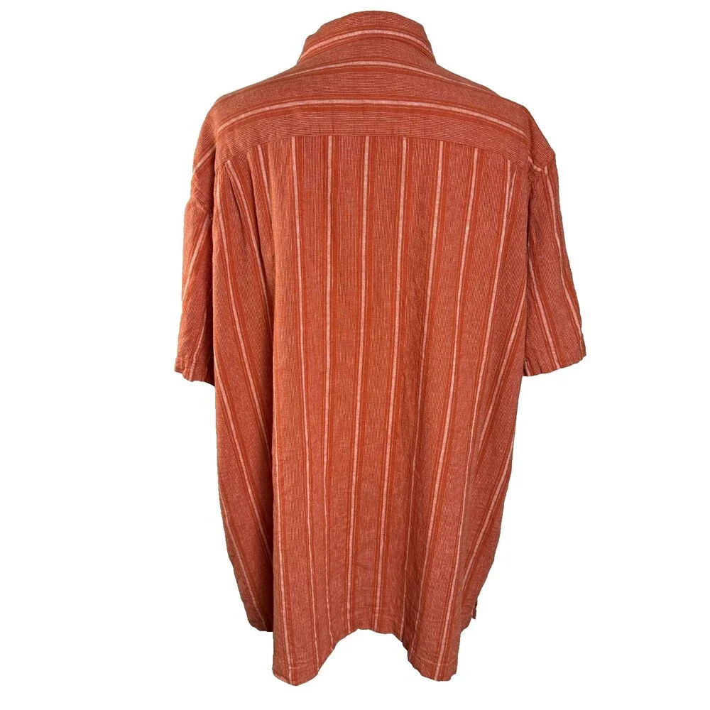Mutual Weave Men's Linen Cotton Short Sleeve Casual Shirt Sz 3XLT Orange Stripe